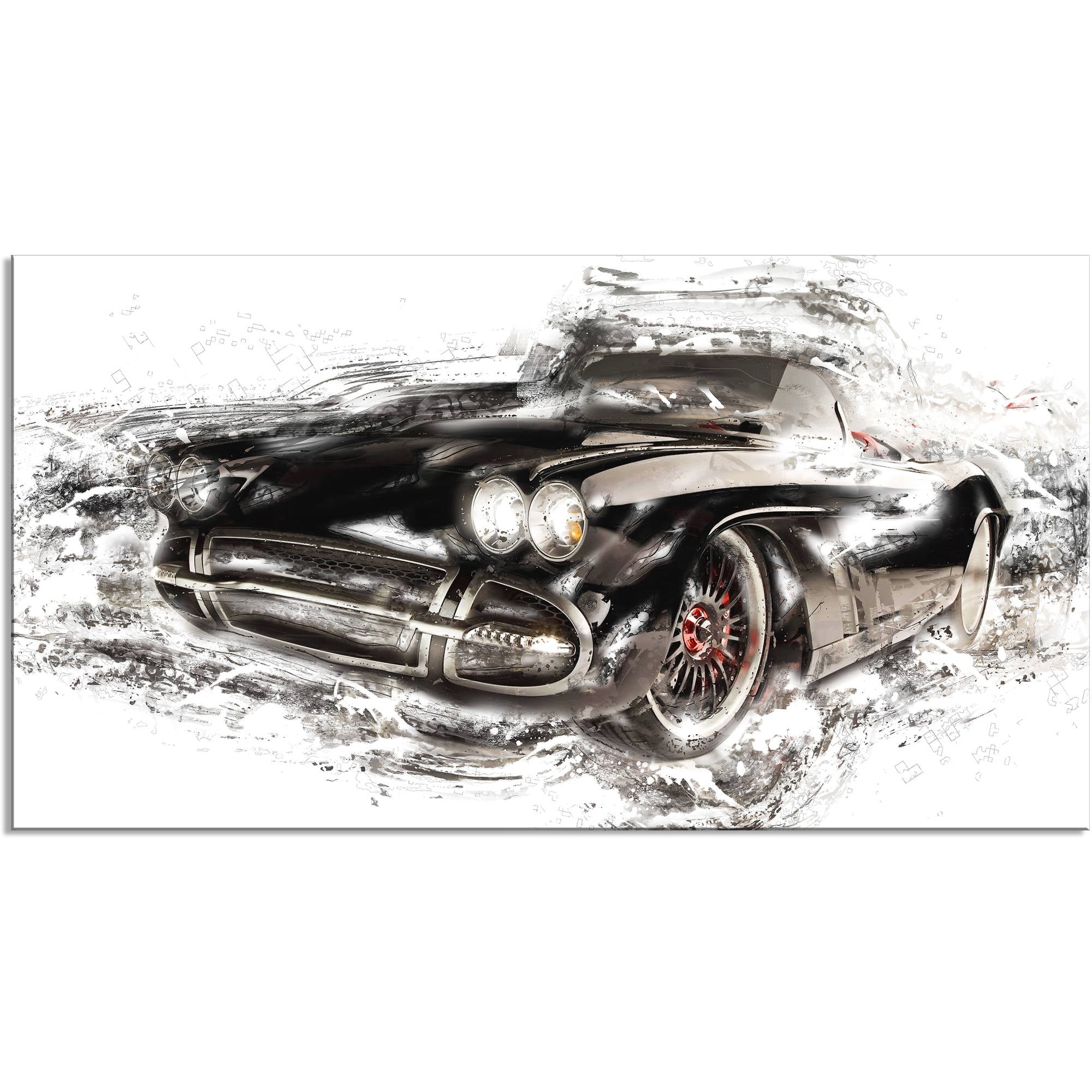 DESIGN ART  "Black Convertible Roadster" Canvas Art Print
