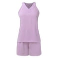 thumbnail image 5 of Riforla 2 Piece Sets for Women Soft Pajama V Neck Pj Shorts Set with Pockets Cute Sleepwear Summer Outfits Elegant Women's Sets Purple L, 5 of 8