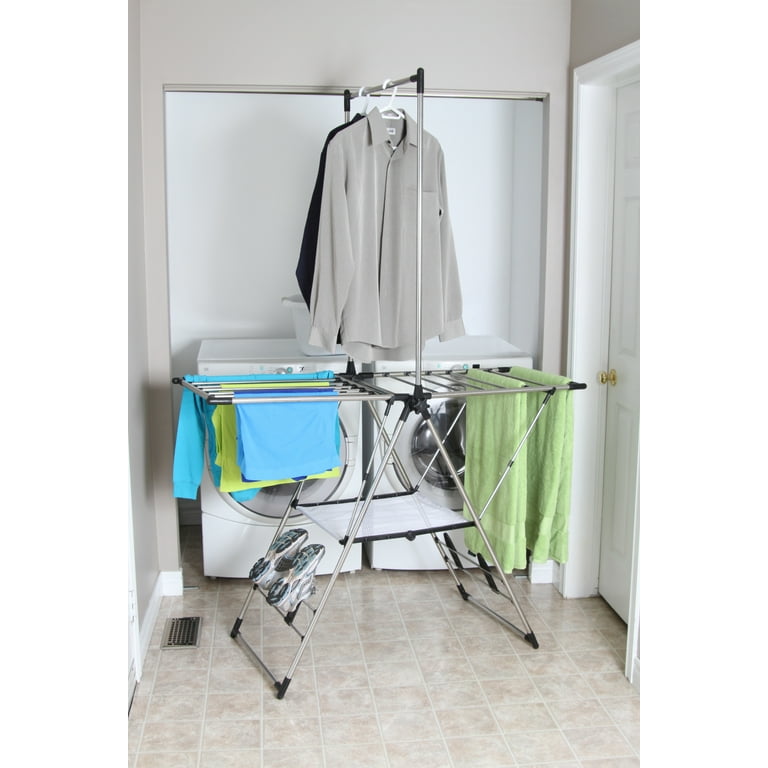 Greenway Large Metal Clothes Drying Rack with Mesh Shelf Silver Walmart