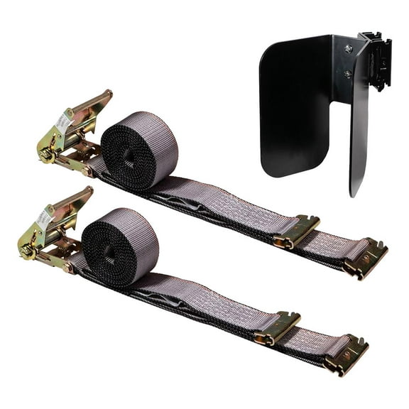 E-Track Wheel Chock & Strap Kit – 2PK 2" x 16' Tie Down E Track Straps with Spring E-Fittings, & E Track Motorcycle Wheel Chocks for Dirt Bikes, E-Track Accessories for Trailers