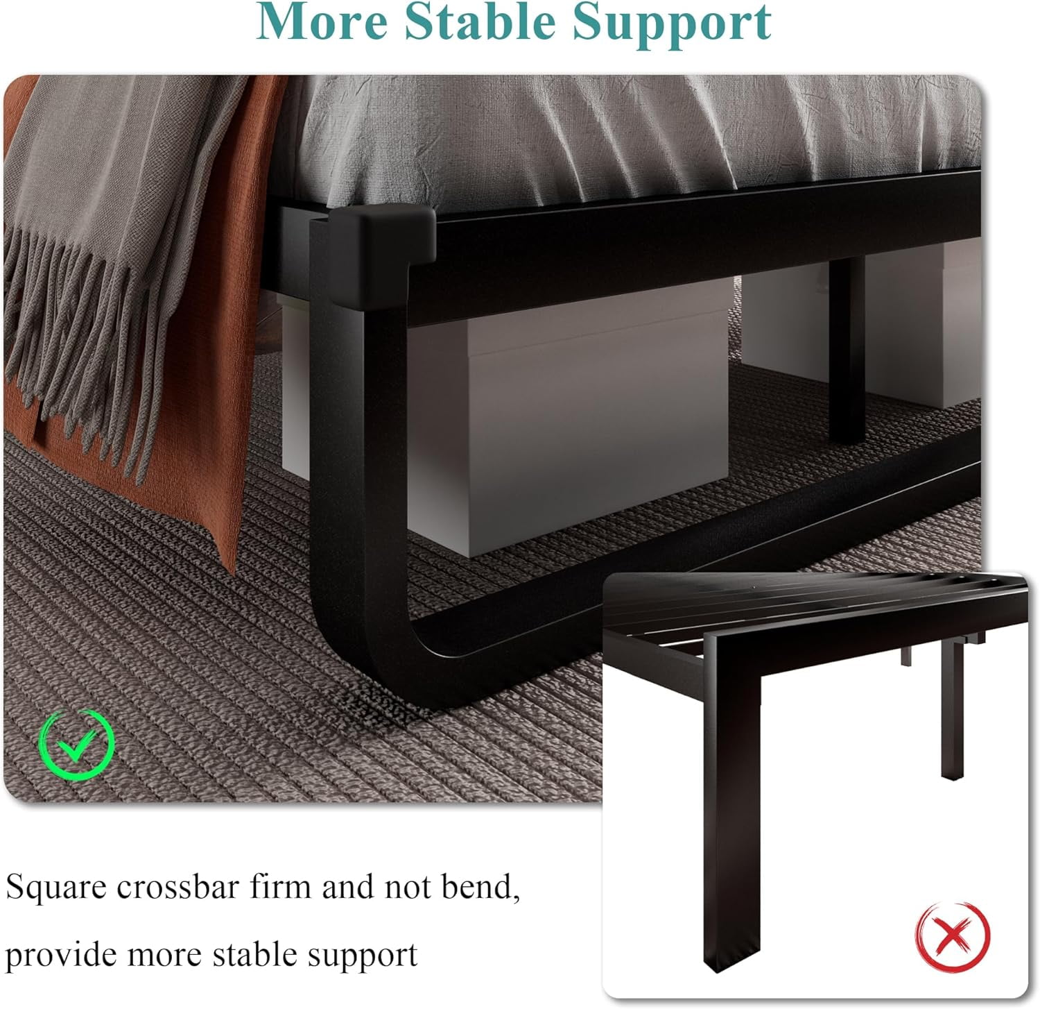 iPormis Full Size Metal Bed Frame with Linen Upholstered Headboard, 12'' Underbed Space, Thickened Metal Steel Slat Support, No Noise Free,Grey