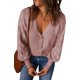 thumbnail image 3 of Casual cuello en V sólido cárdigan abierto por delante suéter de punto de tres botones invierno otoño abrigo versátil suelto blusa Top, 3 of 5