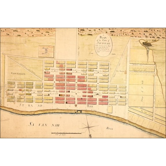 24"x36" Gallery Poster, map of Savannah with burnt areas 1796