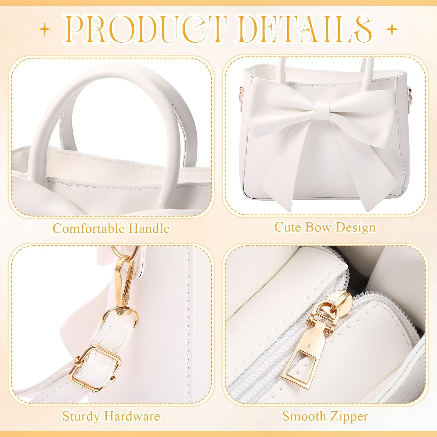 Cute Purses for Women Leather Crossbody with Bow Charm Small Handbags with Adjustable Shoulder Strap