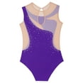 thumbnail image 4 of Xnihocha Kids Girls Shiny Rhinestone Ballet Leotard Sheer Mesh Patchwork Figure Ice Skating Bodysuit Purple 8, 4 of 5
