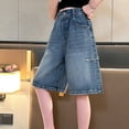 thumbnail image 2 of FDDMis Girls Jean Shorts Star Patched/Cargo/Ripped Summer Teen Elastic Waist Bermuda Denim Jorts Pockets Casual Elastic Wasit Wide Leg Baggy Pants Kids Clothes, 2 of 9