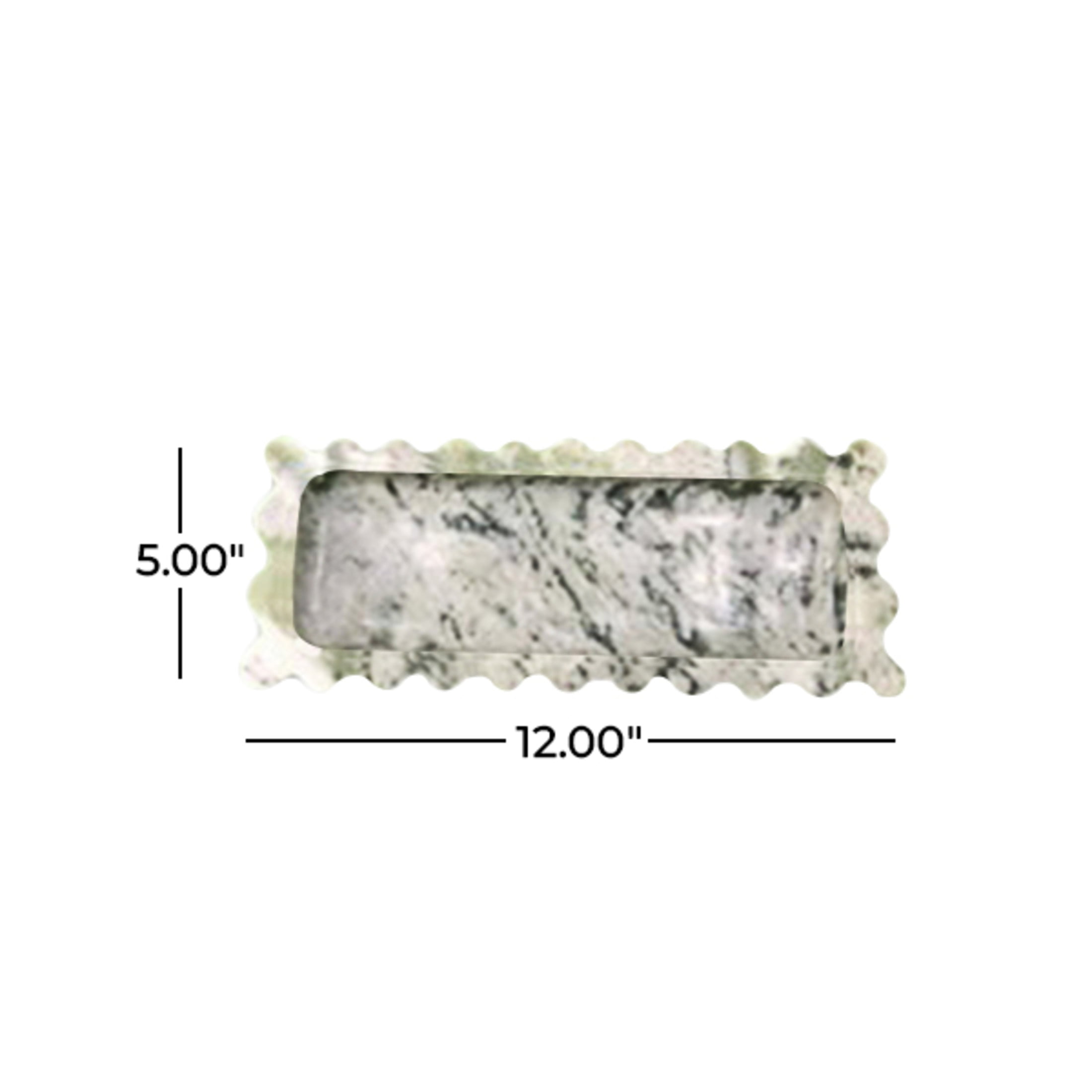 DecMode 12" x 5" Green Marble  Tray with Gray Swirl Pattern and Wavy Edges, 1-Piece