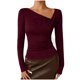 thumbnail image 5 of Camisa de Capa Base de Cuello en V de Color Sólido Casual de Manga Larga de las Mujeres con Poliéster Suave, Blusa de Manga Larga de Moda para Otoño Invierno Diario, 5 of 6