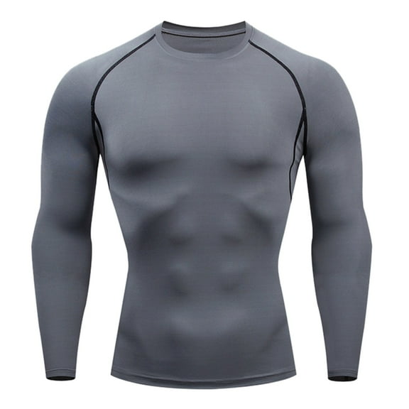 Clearance! Hontri Mens Fitness Long Sleeve Running Sports T Shirt Men Thermal Muscle Athletic Gym Compression Clothes T Shirts for Man Grey M