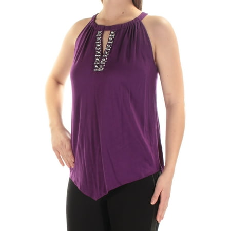 Rhinestone Keyhole - INC Womens Purple Rhinestone Sleeveless Keyhole Party Top Size: M