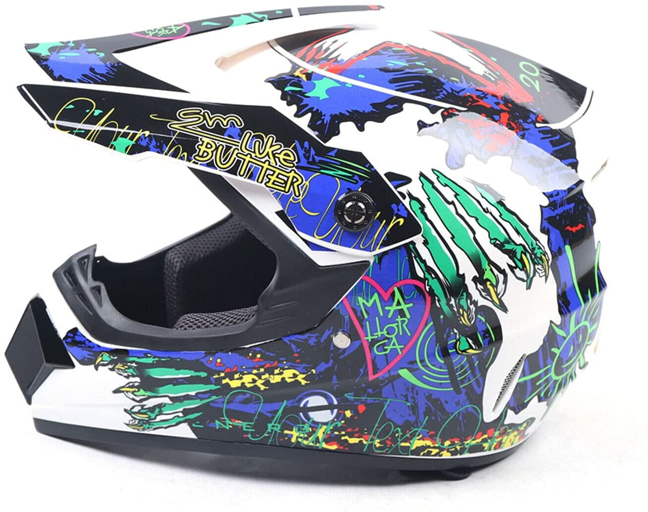 Motocross Helmet Unisex Multi-Color Off-Road Riding Helmet Motorcycle Helmet with Gloves Goggles (L)