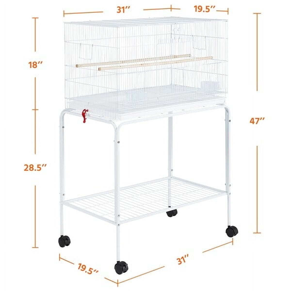 FASCK 47-inch Rolling Breeding Flight Bird Cages for Parakeets Budgies Finches Cockatiels Conures Lovebirds Canaries Parrots with Detachable Stand,White