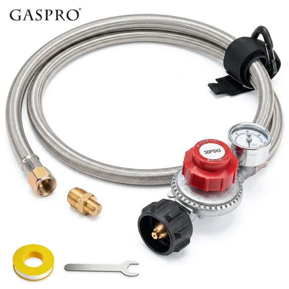 GASPRO 0-30 PSI Adjustable Propane Regulator with Hose 5FT,  LP Gas Grill Regulator Hose for QCC1 Tank, Braided  Gas Burner Hose with 1/8 MNPT Adapter, For Turkey Fryer, Burner, Fire Pit