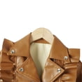 thumbnail image 3 of Godderr Girls Leather Jacket Short Coats for Baby Toddler Ruffle Edge Lapel Leather Zipper Outerwear Fall Winter with Hat Motorcycle Jackets Brown PU Faux Leather Coat for 2-7Y, 3 of 6