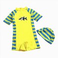 thumbnail image 1 of COMVALUE Toddler Swimsuit Suits Short Sleeve Swimwear UPF 50+ Bathing Suit Zip Rashguards (Yellow, 7-8 Years), 1 of 7