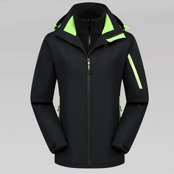 AOOCHASLIY Women's Winter Coat Clearance Women Winter Solid Reflective Three In One Removable Sports Mountaineering Suit Outdoor Sprinting Suit Windproof Hooded Coat