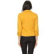 Womens Elegant Long Sleeve Blazer ? Solid Button-Front Casual Style Mustard 2XL