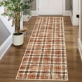 thumbnail image 2 of Hasoo Runner 2' x 6' Geometric Grid Throw Rug with Rubber Backing Kitchen Rug Soft No Shedding Floor Mat, Orange Brown, 2 of 5