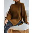 thumbnail image 5 of FEORJGP Women's Autumn Winter Sweater Long Sleeve Turtleneck Knit Pullover Solid Color Split Hem Long Knitwear Jumper Loose Casual Cozy Tops, 5 of 8