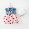 thumbnail image 2 of Toimothcn Robe pour Bébé Fille Manches à Volants Décontractée Patchwork Imprimé Fraise avec Chapeau Douce Confortable Robes de Princesse Tenue Quotidienne pour Fille Adorable, 2 of 7