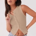thumbnail image 4 of Womens Going Out Tank Top Ribbed Button Down Sleeveless Vest Crop Spring Beach Vacation Summer Tops Khaki XXL(XXL), 4 of 8