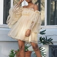 thumbnail image 2 of Off Shoulder Ruffle Mesh Ladies Fashion Dress High Waist Loose Flowy Summer Casual Wedding Maternity Comfortable Elegant, 2 of 2