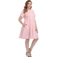 thumbnail image 5 of HDE Plus Size Peter Pan Collar Dress Fit and Flare Collared Casual Skater Dress Pink 3X, 5 of 6