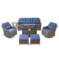 thumbnail image 2 of PARKWELL 7 Pieces Outdoor Patio Furniture Set with Fire Pit Table,Luxury 6" Thick Conversation Set with Swivel Glider Chairs,All-Weather Seating Furniture Set for Backyard Deck, Brown/Navy, 2 of 16