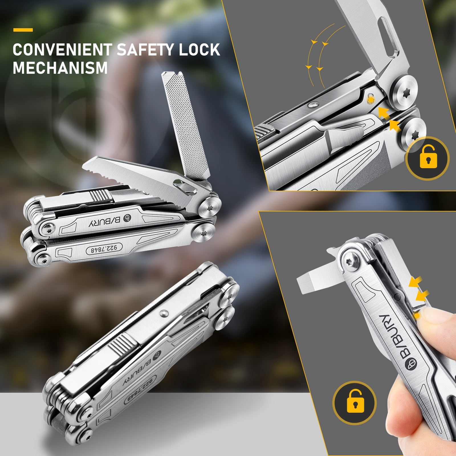 BIBURY Multitool BI2038A, 19-in-1 Stainless Steel Multi Tool with Fold-able Pliers, Screwdriver Sleeve, Scissors, Pocket Knife, Nylon Sheath, Muti-tool for Camping Survival Hiking Hunting Repairing