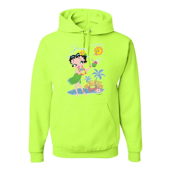 Wild Bobby, Betty Boop Island Girl Paradise Betty Boop Unisex Hoodie Sweatshirt, Safety Green, 3X-Large