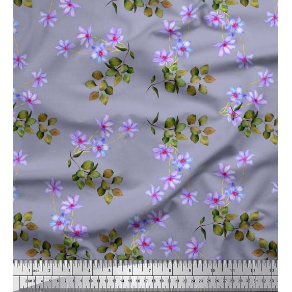 Soimoi Cotton Cambric Fabric Leaves & Wild Flower Floral Print Fabric by the Yard 42 Inch Wide