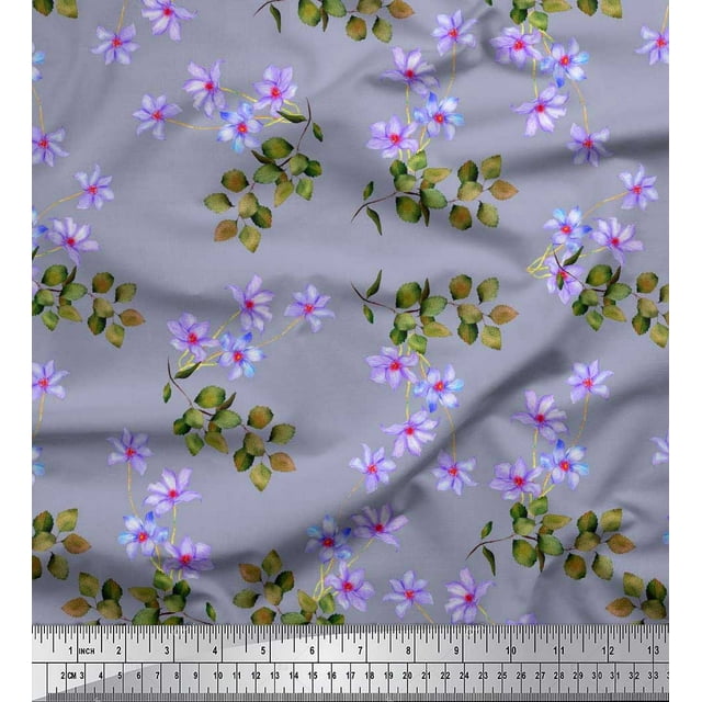 Soimoi Crepe Silk Fabric Leaves & Wild Flower Floral Print Sewing Fabric Yard 42 Inch Wide