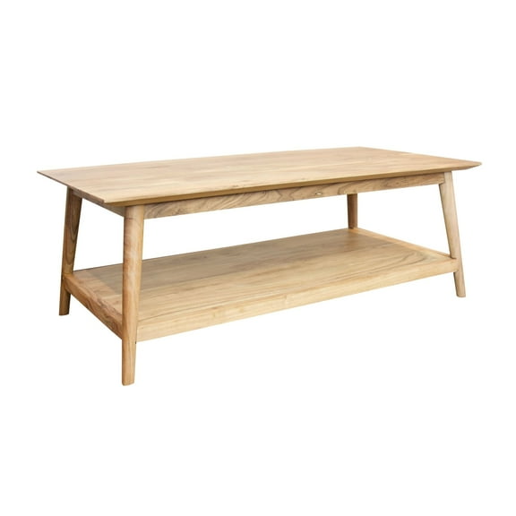 Solid Acacia Wood Coffee Table with Shelf Natural Rustic,Mid-Century Modern