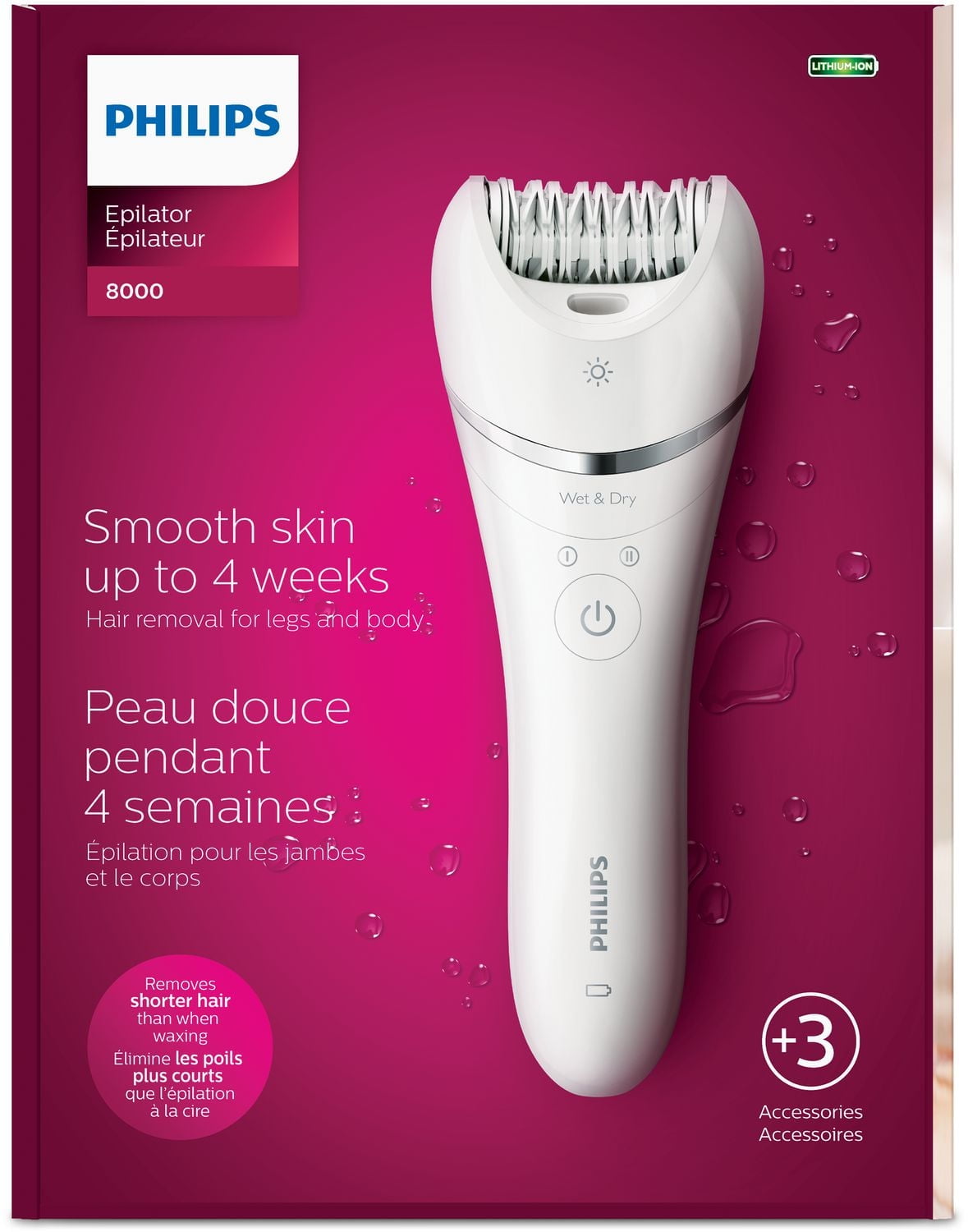 Épilateur Philips Epilator Series 8000 utilisable sur peau sèche ou humide, BRE700/14