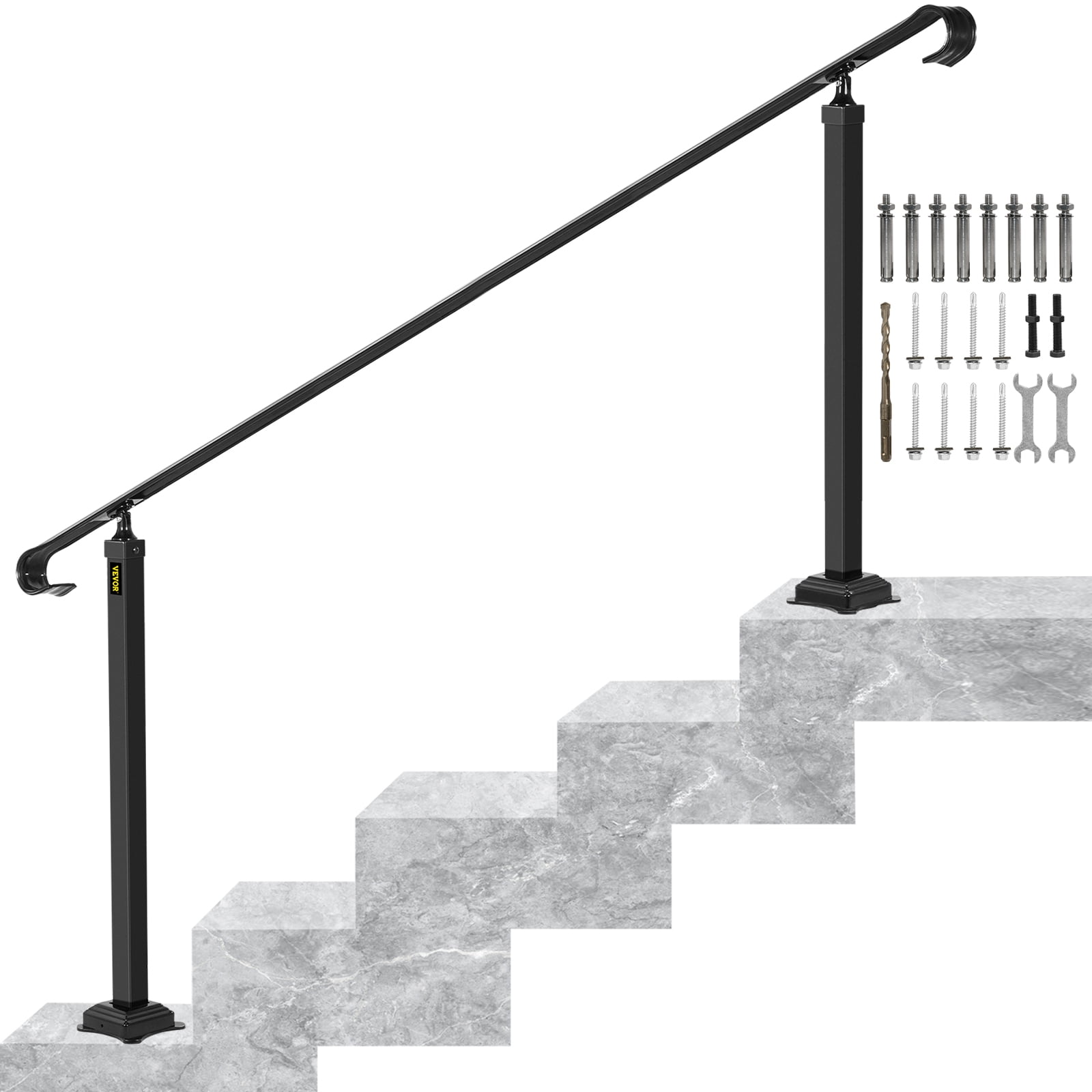 VEVORbrand Wrought Iron Handrail, Fit 5 to 7 Steps Outdoor Stair Railing,  Adjustable Front Porch Hand Rail, Black Transitional Hand Railings for  Concrete Steps or Wooden Stairs with Installation Kit - Walmart.com