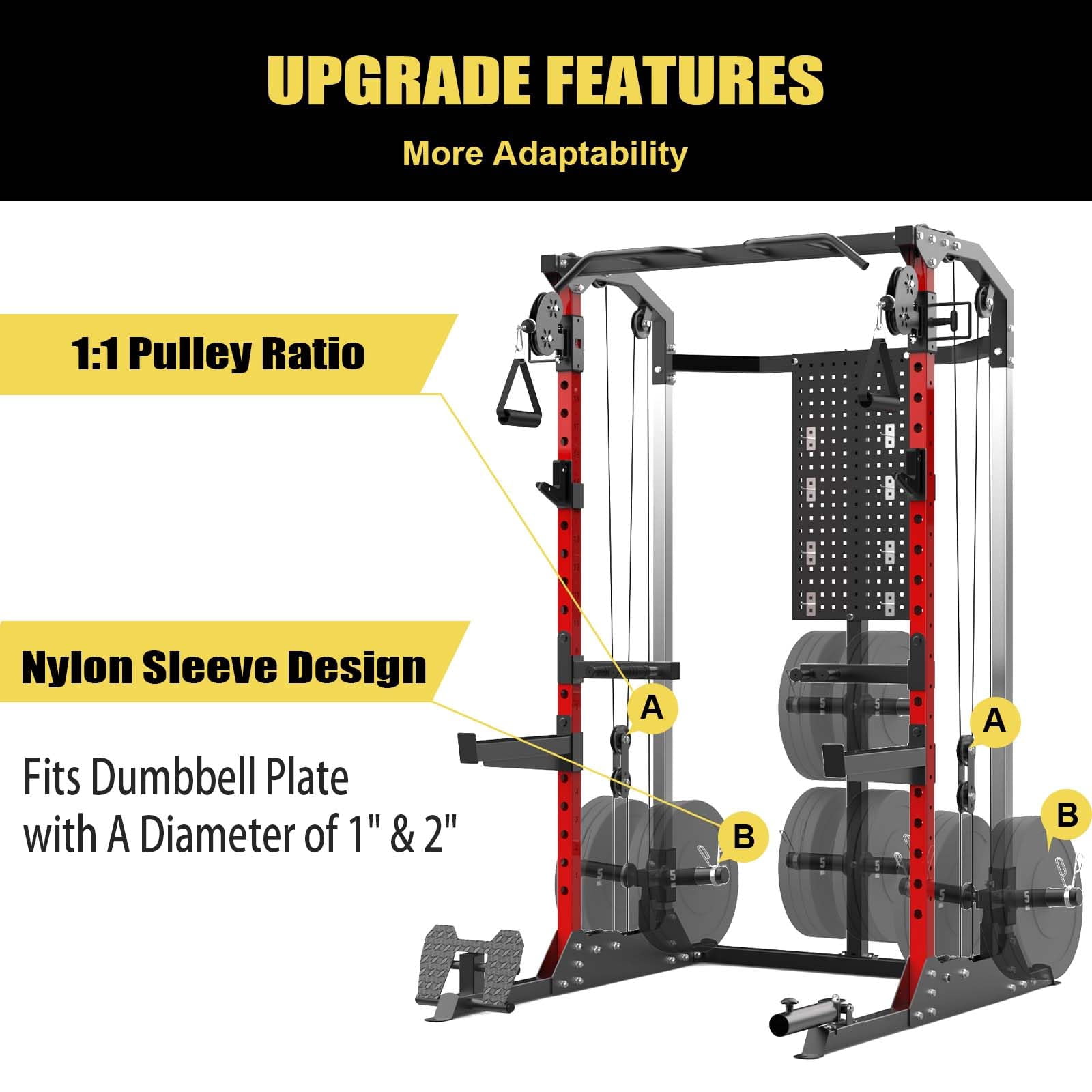 Ataujin Multi-Functional Machine Power Cage, 2000LB Power Rack with Independent Dual Pulley System, Home Gym Workout Machine for Stability & Strength Training