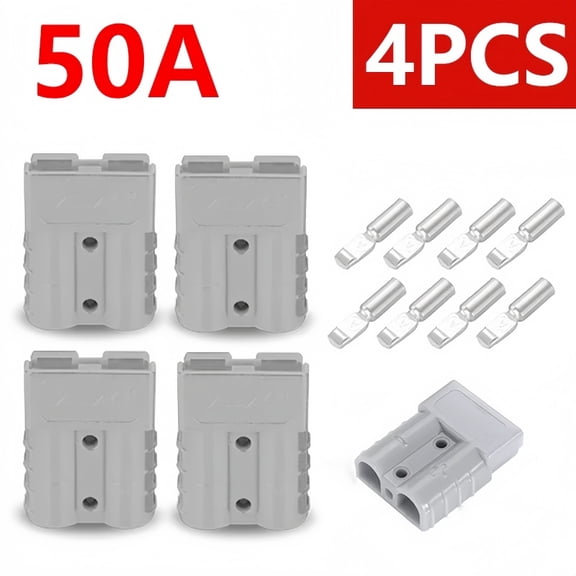 4Pcs Anderson 50A/120A Quick Connect Plug Kit - Silver Plated Copper Connector for 12-36V Winch/ATV/Trailer Wiring