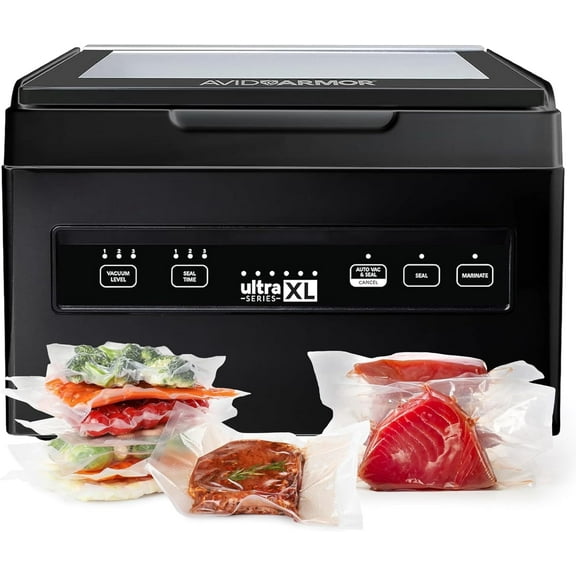 Avid Armor Chamber Vacuum Sealer, USVXL, Black Food Saver Vacuum Machine, Glass Lid, 11.5" Seal Bar
