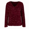thumbnail image 6 of WHEANG Long Sleeve Shirts For Women V Neck Real Sequin Long Sleeve T Shirt High Density Beads Fashionable Casual Solid Color Top 1Pc Red S-Xxl, 6 of 9