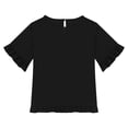 thumbnail image 6 of Coerni Girls Ruffle Tee Short Sleeve Summer Crewneck Kids Aesthetic T Shirts Plain Cropped Tops Loose Casual Loose Tshirt, 6 of 6