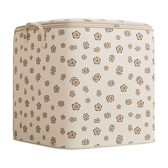 JWZZYD Beige Flower Print Storage Bag with Reinforced Handles, Large Capacity Zippered Organizer for Clothes, Quilts, Blankets, Bedding, Wardrobe, Bedroom, and Moving Storage(Size:L, 1 Pack)