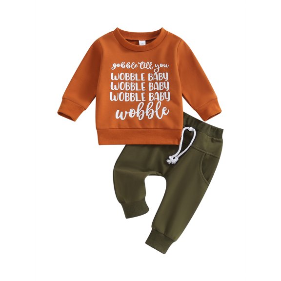 LMLYSoH Toddler Boys Thanksgiving Outfits Letter Print Long Sleeve Sweatshirts and Solid Color Long Pants 2Pcs Fall Clothes Set