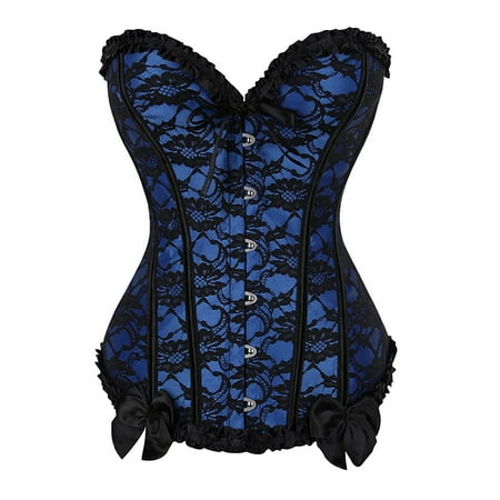 Huuilaibazoo Women s Floral Embroidery Lace Trim Corset Overbust Waist Cincher Bustier Top Sexy Lingerie