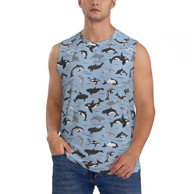 Fotbe Dolphins Men's Camiseta sin Mangas Estampada para Hombres, Playera Casual para Gimnasio, Entrenamiento, Playa-XX-Large
