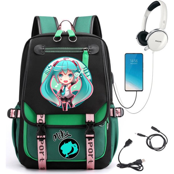 Hatsune Miku Mochila Para Mujeres Bolsa Escolar Portátil Bagpack Para Hombres De Estudiante De Viaje (Interfaz USB E Auricular)
