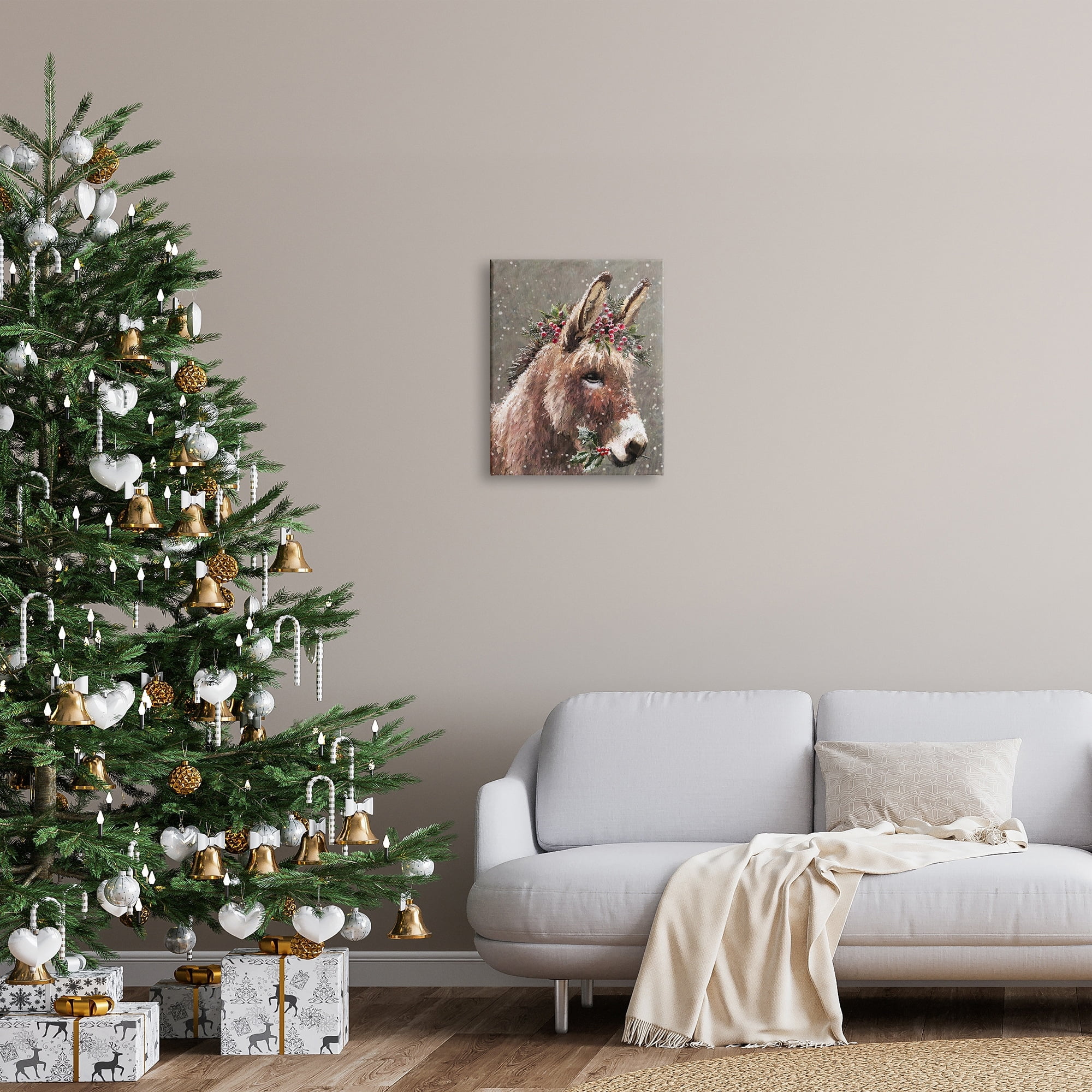Stupell Industries Winter Donkey Snow Falling Holiday Painting Gallery Wrapped Canvas Print Wall Art