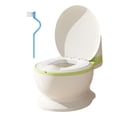thumbnail image 1 of Inodoro para bebé con compartimento para toallitas, botón de descarga realista, cómodo y realista. Asiento de PVC verde, 1 of 9