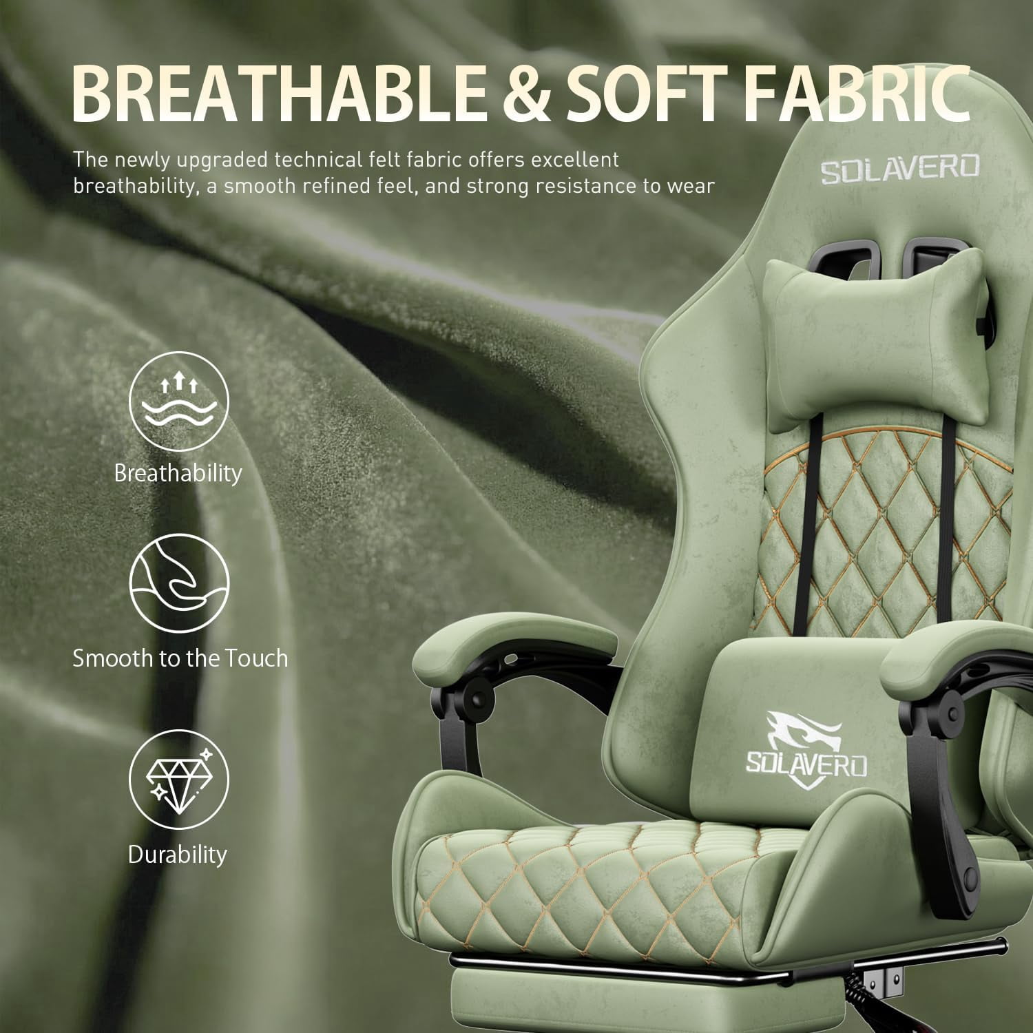 HLDIRECT Gaming Chair, Ergonomic Fabric Gamer Chair, Video Game Chair with Footrest and Massage Lumbar Cushion, Computer Office Chair