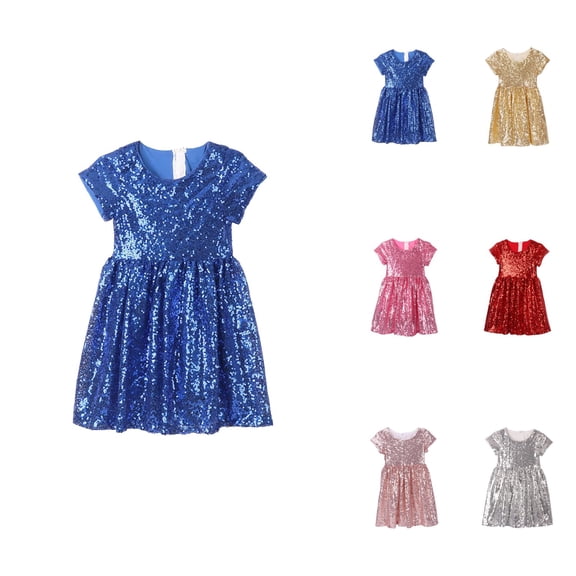 Girls Sequin Dress – Sparkly Short Sleeve Party & Wedding Ball Gown for Toddlers 1-7 Years, Formal Glitter Bridesmaid Dress