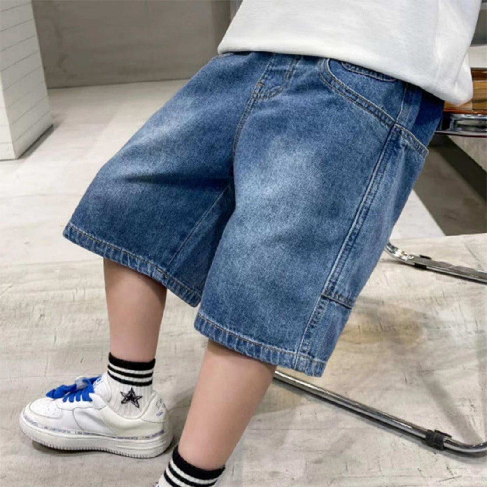 FYDUU Boy's Jean Shorts Boys Shorts Summer Denim Shorts Fashion Baggy Jorts Shorts Elastic Waist Casual Denim Trousers Kids Teenagers Jean Shorts 3-4 Years